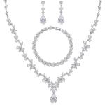 Hadskiss Jewelry Set for Women, Necklace Dangle Earrings Bracelet Set with White AAA Cubic Zirconia, Allergy Free Wedding Party Jewelry for Bridal Bridesmaid