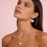 Kysppreu Gold Jewelry Set for Women Dainty 18K Gold Silver Plated Layered Daisy Pearl Flower Choker Necklaces Set Flower Bracelet & Drop Earrings Wedding Jewelry for Christmas Birthday Gifts