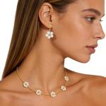Kysppreu Gold Jewelry Set for Women Dainty 18K Gold Silver Plated Layered Daisy Pearl Flower Choker Necklaces Set Flower Bracelet & Drop Earrings Wedding Jewelry for Christmas Birthday Gifts
