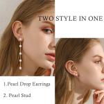 Trinckle Pearl Earrings for Women, 14k Gold Pearl Drop Earrings Statement Boho Earings, 5mm White Gold Dangle Accessories for Bride Wedding, Guest Formal Jewelry Bridal Gifts for Summer Prom Birthday
