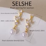 SELSHE Wedding Earrings for Brides, Dainty 14k Gold Plated Formal Pearl Earrings for Women Cute Long Dangle Earrings for Women Trendy Hypoallergenic Pearl Drop Prom Jewelry Womens