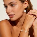 Kysppreu Gold Jewelry Set for Women Dainty 18K Gold Silver Plated Layered Daisy Pearl Flower Choker Necklaces Set Flower Bracelet & Drop Earrings Wedding Jewelry for Christmas Birthday Gifts