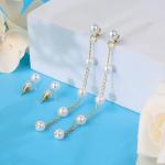 Trinckle Pearl Earrings for Women, 14k Gold Pearl Drop Earrings Statement Boho Earings, 5mm White Gold Dangle Accessories for Bride Wedding, Guest Formal Jewelry Bridal Gifts for Summer Prom Birthday