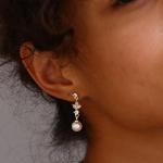 SELSHE Wedding Earrings for Brides, Dainty 14k Gold Plated Formal Pearl Earrings for Women Cute Long Dangle Earrings for Women Trendy Hypoallergenic Pearl Drop Prom Jewelry Womens