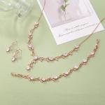 EVER FAITH Wedding Jewelry Set for Bride Bridesmaid, Rose Gold-Plated-Brass White Teardrop Cubic Zirconia Leaf Vine Bridal Prom Necklace Dangle Earrings Bracelet Sets for Women