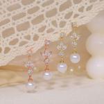 SELSHE Wedding Earrings for Brides, Dainty 14k Gold Plated Formal Pearl Earrings for Women Cute Long Dangle Earrings for Women Trendy Hypoallergenic Pearl Drop Prom Jewelry Womens