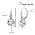 Mia Sarine Rhodium Plated 925 Sterling Silver Cubic Zirconia Halo Lever Back Dangle Bridal Earrings for Women White