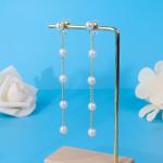 Trinckle Pearl Earrings for Women, 14k Gold Pearl Drop Earrings Statement Boho Earings, 5mm White Gold Dangle Accessories for Bride Wedding, Guest Formal Jewelry Bridal Gifts for Summer Prom Birthday