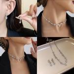 Tatibana Crystal Wedding Jewelry Set, Silver Necklace Earrings Bracelet Crystal Bridal Wedding Jewelry Sets for Brides Bridesmaid Prom Costume Accessories