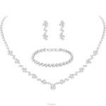 ElegGlo Silver Necklace Earrings Bracelet Crystal Bridal Wedding Jewelry Sets for Brides Bridesmaid Prom Costume Accessories for Women