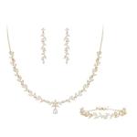 BriLove Wedding Bridal Jewelry for Women Cubic Zirconia Marquise Teardrop Leaf Cluster Y-Necklace Dangle Earrings Link Bracelet Set Clear Gold-Plated-Brass