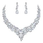 BriLove Wedding Bridal Jewelry Set for Women Austrian Crystal Teardrop Cluster Statement Necklace Dangle Earrings Clear Silver-Tone