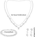 ElegGlo Silver Necklace Earrings Bracelet Crystal Bridal Wedding Jewelry Sets for Brides Bridesmaid Prom Costume Accessories for Women