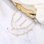 BriLove Wedding Bridal Jewelry for Women Cubic Zirconia Marquise Teardrop Leaf Cluster Y-Necklace Dangle Earrings Link Bracelet Set Clear Gold-Plated-Brass