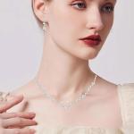 ElegGlo Silver Necklace Earrings Bracelet Crystal Bridal Wedding Jewelry Sets for Brides Bridesmaid Prom Costume Accessories for Women