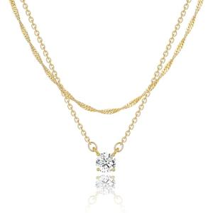 Tewiky Dainty Layered 14K Gold Plated Cubic Zirconia Necklace for Women, Simple Solitaire Pendant Chain Choker Necklaces Set Cute CZ Trendys Gold Jewelry Gift