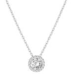 PAVOI 14K Gold Plated Post Faux Diamond Round Solitaire Pendant Halo Necklace in White Gold