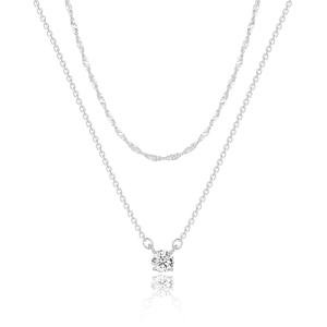 Tewiky Dainty Silver Necklaces for Women, Simple Layered Sterling Silver Plated Cubic Zirconia Pendant Chain Choker Necklaces Fashion Set Jewelry CZ Gifts