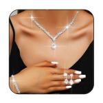 Aukmla Crystal Bride Wedding Jewelry Set Silver Rhinestones Bridal Necklaces Earrings Bracelet Sets Prom Jewelry for Women and Brides (Silver)
