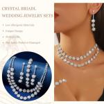 HUASAI Silver Jewelry Set Costume Jewelry for Women Rhinestone Necklace Earrings Bracelet Sets Formal Prom Dress Accessories Wedding Sets for Brides Guest New Years Eve Party Supplies Outfits Women