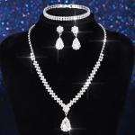 Aukmla Crystal Bride Wedding Jewelry Set Silver Rhinestones Bridal Necklaces Earrings Bracelet Sets Prom Jewelry for Women and Brides (Silver)