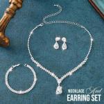 Aukmla Crystal Bride Wedding Jewelry Set Silver Rhinestones Bridal Necklaces Earrings Bracelet Sets Prom Jewelry for Women and Brides (Silver)