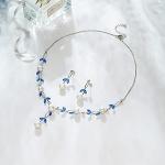 EVER FAITH Wedding Jewelry for Bridesmaid CZ Crystal Simulated Pearl Floral Vine Filigree Bridal Necklace Earrings Set Sky Blue Silver-Plated-Brass