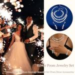 HUASAI Silver Jewelry Set Costume Jewelry for Women Rhinestone Necklace Earrings Bracelet Sets Formal Prom Dress Accessories Wedding Sets for Brides Guest New Years Eve Party Supplies Outfits Women