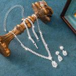 Aukmla Crystal Bride Wedding Jewelry Set Silver Rhinestones Bridal Necklaces Earrings Bracelet Sets Prom Jewelry for Women and Brides (Silver)