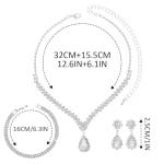 Aukmla Crystal Bride Wedding Jewelry Set Silver Rhinestones Bridal Necklaces Earrings Bracelet Sets Prom Jewelry for Women and Brides (Silver)