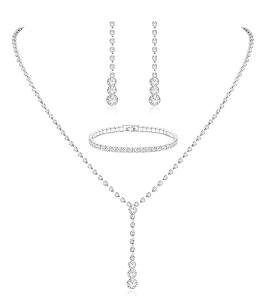 Jstyle Silver Bridal Jewelry Set for Women Rhinestone Necklace Dangle Earrings Bracelet Set Wedding Jewelry Sets for Brides Bridesmaid Crystal Prom Costume Jewelry Accessories for Women Elegant A