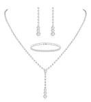 Jstyle Silver Bridal Jewelry Set for Women Rhinestone Necklace Dangle Earrings Bracelet Set Wedding Jewelry Sets for Brides Bridesmaid Crystal Prom Costume Jewelry Accessories for Women Elegant A