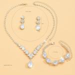 Paxuan Silver / Gold Rhinestone Crystal Wedding Bridal Bridesmaids Earrings Bracelet Set for Women Brides Bridesmaids Crystal Rhinestone Jewelry Set for Wedding Bridal Prom Pageant (Style2 - Necklace + Earrings + Bracelet(Silver Plated White Cubic Zirconia))