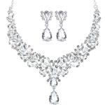 Hicarer Bridal Teardrop Cluster Crystal Jewelry Set for Women Necklace Earrings Wedding (Silver)