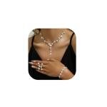 IUHOGE Bridal Jewelry Sets Wedding Necklace Earrings Silver Rhinestone Chain Necklace Bracelet Bridal Jewelry Sets for Women