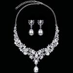 Hicarer Bridal Teardrop Cluster Crystal Jewelry Set for Women Necklace Earrings Wedding (Silver)