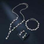IUHOGE Bridal Jewelry Sets Wedding Necklace Earrings Silver Rhinestone Chain Necklace Bracelet Bridal Jewelry Sets for Women