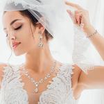 Henoyso 5 Pcs Bride Jewelry Set Rhinestone Necklace Earrings Bracelet Headpieces Sets for Wedding Bridal Party Prom Costume(Elegant Style)