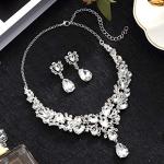 Hicarer Bridal Teardrop Cluster Crystal Jewelry Set for Women Necklace Earrings Wedding (Silver)