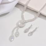 Unicra Silver Rhinestone Bridal Wedding Jewelry Set Crystal Necklace Earrings Sets Formal Prom Costume Jewelry Sets for Women and Brides (Silver)