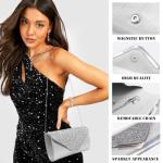 MEDOJO 10Pcs Silvery Rhinestone Jewelry Set for Women Bride Wedding Prom Jewelry Evening Rhinestone Sparkly Clutch Purse Bag Necklace Tennise Layered Bracelets CZ Ring Crystal Drop Earring Set