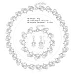 Rrdaily Rhinestone Pearl Wedding Jewelry Set for Bride Bridesmaid Bohemia Adjustable Beaded Crystal Bracelet Necklace Exaggerated Pearl Earring Set for Women (Silver)