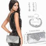 MEDOJO 10Pcs Silvery Rhinestone Jewelry Set for Women Bride Wedding Prom Jewelry Evening Rhinestone Sparkly Clutch Purse Bag Necklace Tennise Layered Bracelets CZ Ring Crystal Drop Earring Set