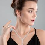 MEDOJO 10Pcs Silvery Rhinestone Jewelry Set for Women Bride Wedding Prom Jewelry Evening Rhinestone Sparkly Clutch Purse Bag Necklace Tennise Layered Bracelets CZ Ring Crystal Drop Earring Set