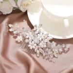 JAKAWIN Bride Wedding Hair Comb Pearl Flower Hair Piece Rhinestone Bridal Hair Accessories for Women HC034 (Silver)
