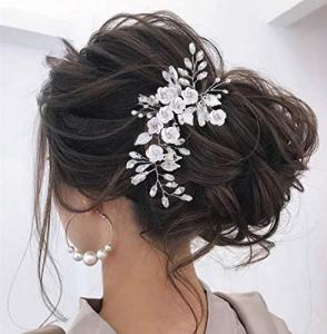 Latious Silver Flower Bride Wedding Hair Vine Rhinestone Bridal Hairpiece Crystal Headpieces Accessories for Women and Girls(5.9Inches) (A-Silver)