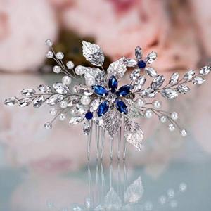 Olbye Wedding Hair Comb Blue Rhinestone Bridal Hair Accessories for Bride and Bridesmaids Wedding Hair Piece Silver