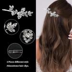 Mulzile 4 Pieces Rhinestone Hair Clips Leaf Wedding Hair Pins Crystal Bobby Pins Silver Bridal Hairpin Barrette for Brides Bridesmaids Flower Girls