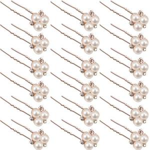 WILLBOND 18 Pcs Pearl Hair Pins Bridal Wedding Hair Accessories Crystal Bobby Pin for Brides Bridesmaids Flower Women Girls(Rose Gold)