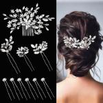 10 pcs Bride Hair Pins Rhinestone Bridal Hair Piece for Women Crystal Hair Accessories for Bride Bridesmaids Flower Girls(Silver)